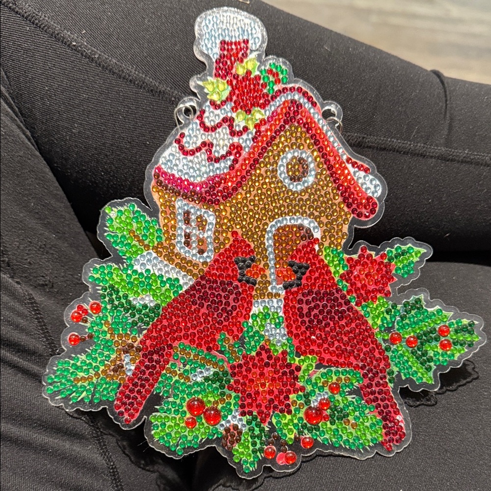 Completed Gingerbread House and Red Cardinal Diamond Art Wall Hanging